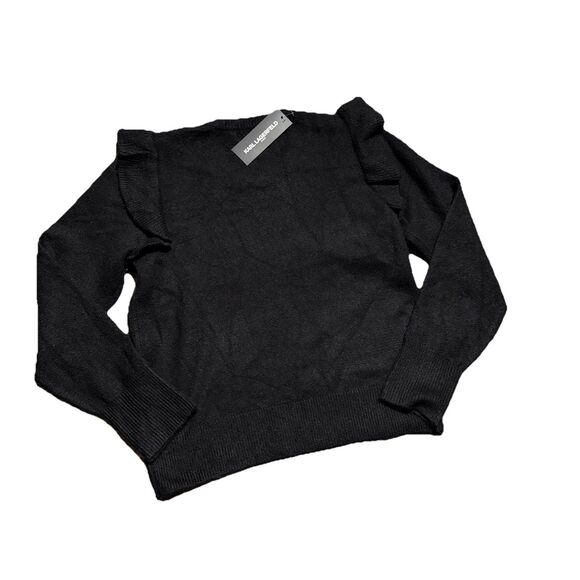 Karl Lagerfield Black C'est La Vie Flutter Sleeve Rhinestone Sweater NWT Medium - Picture 6 of 10